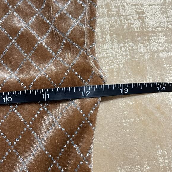 Velvet Diamond Check Print Bodysuit Top Size S Light Brown Metallic Cheeky NEW - Picture 6 of 14